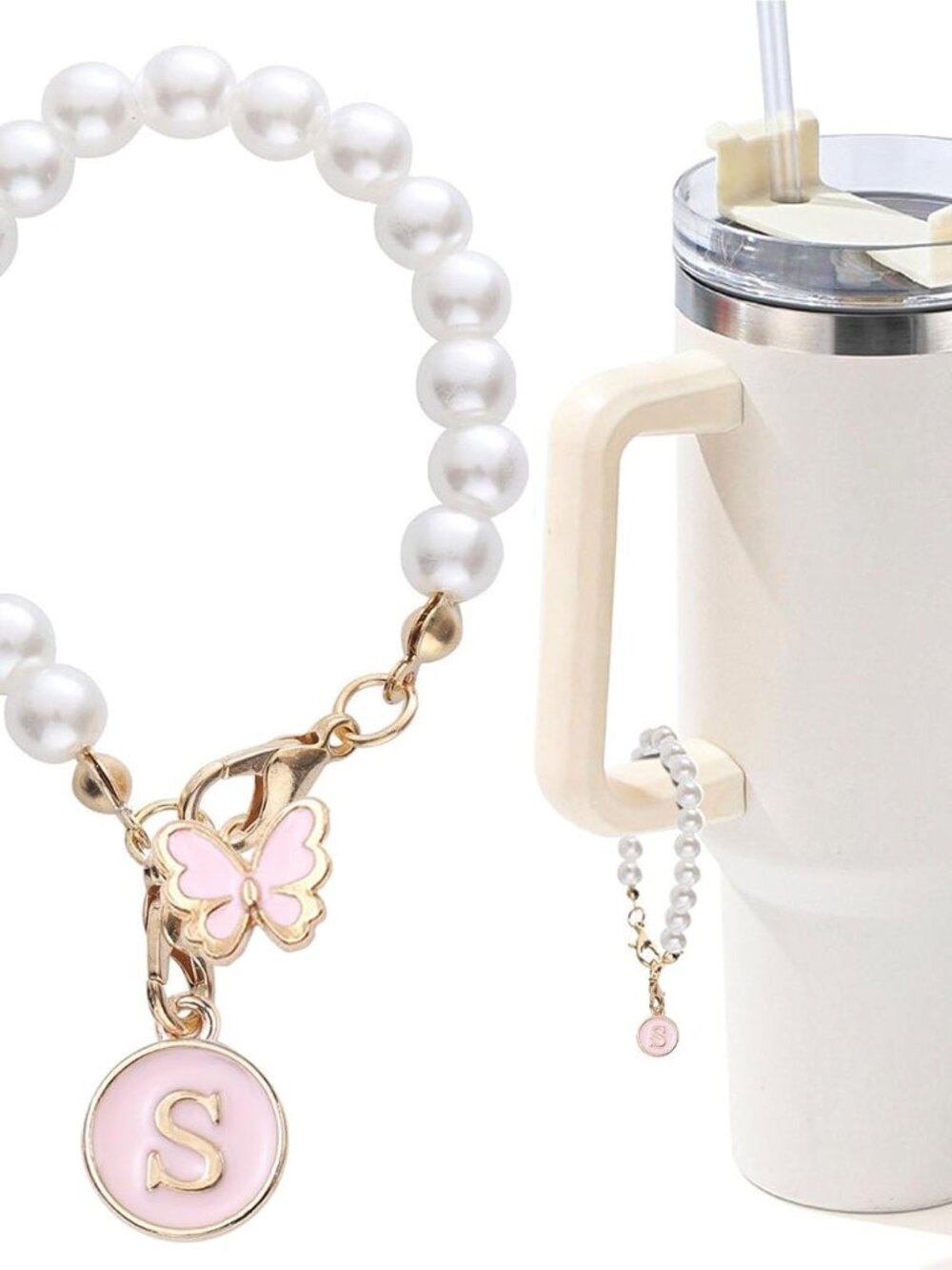 Accessories for Stanley Cup Pearl Chain Initial Accessoriess for Handle Stuff De